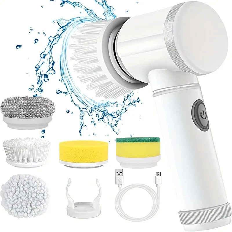 Home Bathroom Cleaner - Cordless electric rotary scrubber with 5