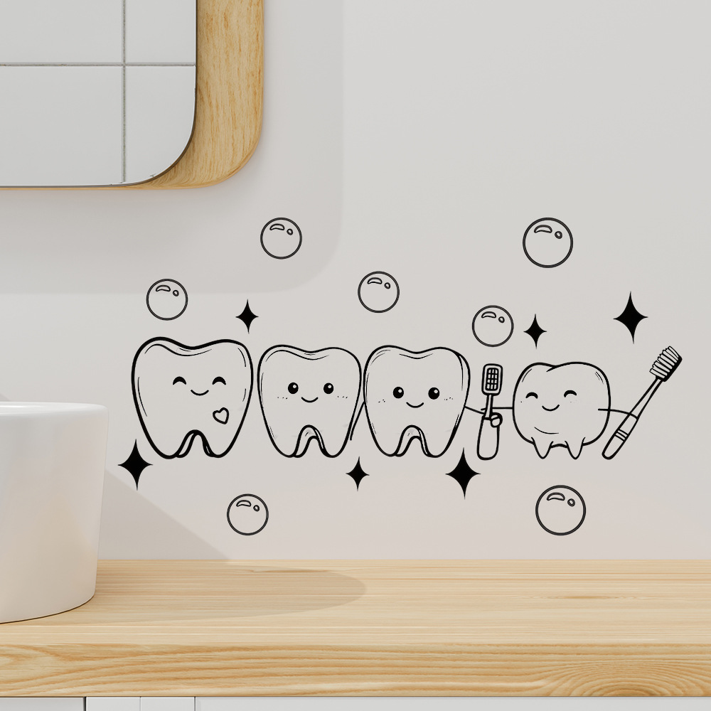 Home Bathroom Wash Basin - Cartoon Tooth Design Wall Sticker PVC