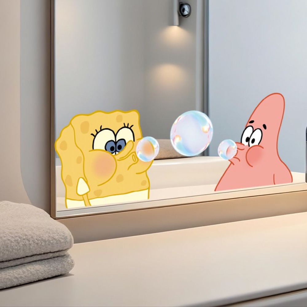 Home Bathroom Gadgets - SpongeBob Bathroom Mirror Decals – Self-Adhesive
