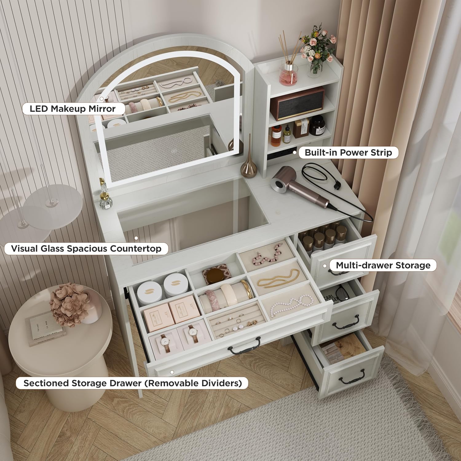 Modern Vanity Desk with Lighte - Home Outlet Bathroom recension och pris