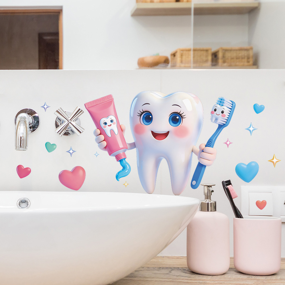 Cartoon Tooth Design Wall Stic - Home Bathroom Wash Basin recension och pris