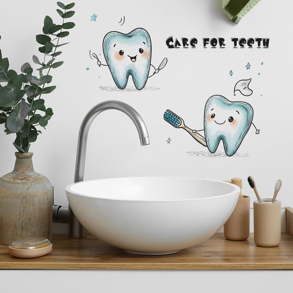 Cartoon Tooth Design Wall Stic - Home Bathroom Wash Basin recension och pris