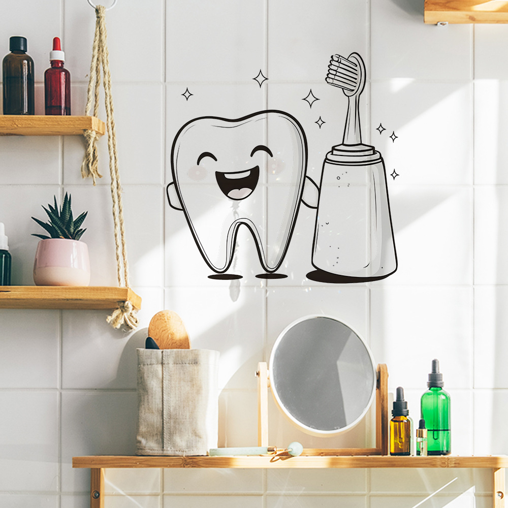 Cartoon Tooth Design Wall Stic - Home Bathroom Wash Basin recension och pris